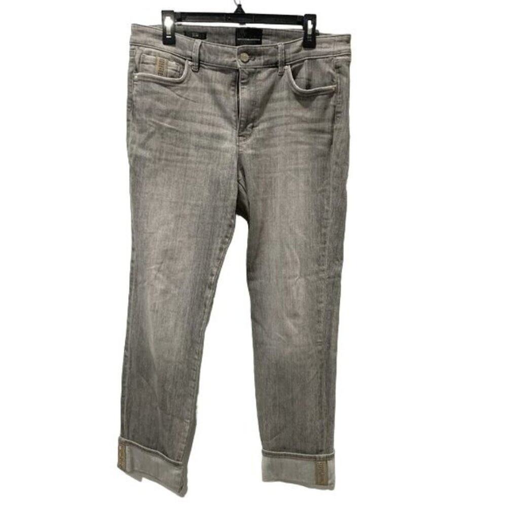 WHBM Jeans Gray Mid-Rise Suede Trim Slim Jeans Cuffed Hems Women's Size 14